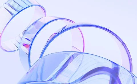Abstract 3d background with liquid glass holographic transparent circle frames Illustrazione stock
