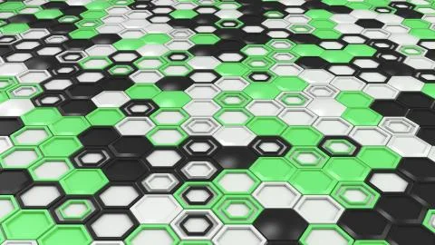Abstract 3d background made of black, white and green hexagons on white backg Stock Illustration