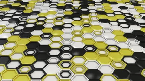 Abstract 3d background made of black, white and yellow hexagons on white back Stock Illustration