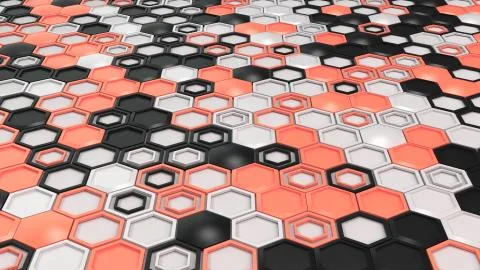 Abstract 3d background made of black, white and red hexagons on white backgro Stock Illustration