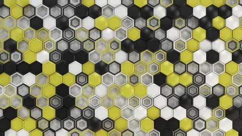 Abstract 3d background made of black, white and yellow hexagons on white back Stock Illustration