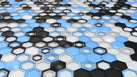 Abstract 3d background made of black, white and blue hexagons on white backgr Stock Illustration