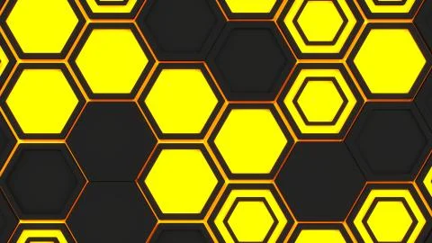 Abstract 3d background made of black hexagons on orange glowing background Stock Illustration