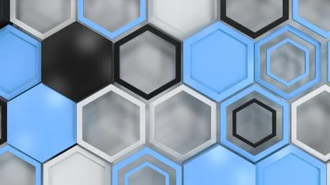 Abstract 3d background made of black, white and blue hexagons on white backgr Stock Illustration