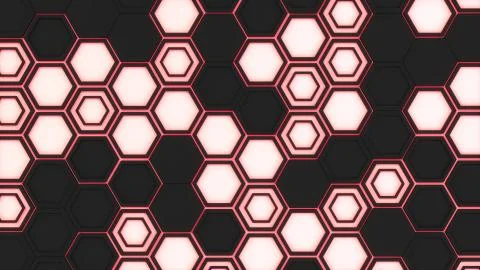 Abstract 3d background made of black hexagons on red glowing background Stock Illustration
