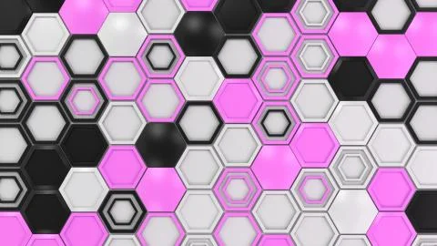 Abstract 3d background made of black, white and purple hexagons on white back Stock Illustration