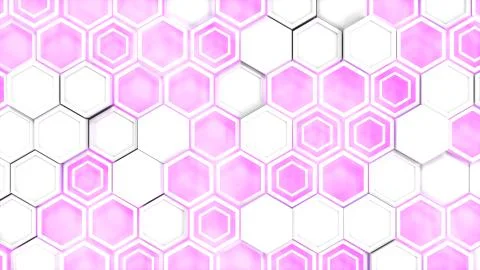 Abstract 3d background made of white hexagons on purple glowing background Stock Illustration