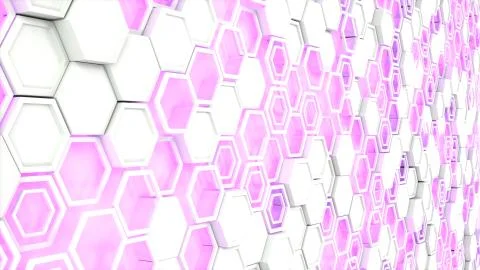 Abstract 3d background made of white hexagons on purple glowing background Stock Illustration