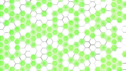 Abstract 3d background made of white hexagons on green glowing background Illustrazione stock