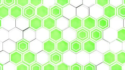 Abstract 3d background made of white hexagons on green glowing background Stock Illustration