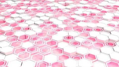 Abstract 3d background made of white hexagons on red glowing background Stock Illustration