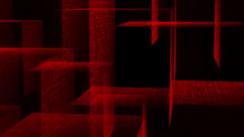 Abstract 3D background with moving red cubes and digital patterns on surfaces Stock Footage 251949989