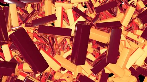 Abstract 3d background of orange color, consisting of randomly located ingots Stock Illustration