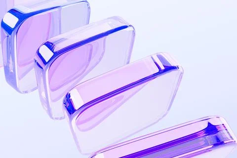 Abstract 3d background with row of glass holographic transparent square plates 스톡 일러스트