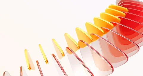 Abstract 3d background with row of red glass transparent and gold plastic 스톡 일러스트