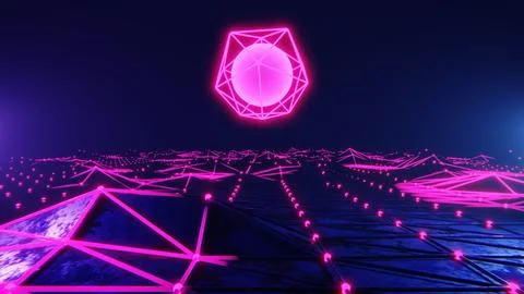Abstract 3D background sci-fi hi-tech 80s retrowave low poly grid イラスト素材