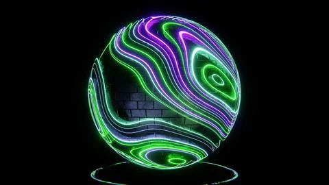 Abstract 3D background sphere retrowave neon lines Stock Illustration