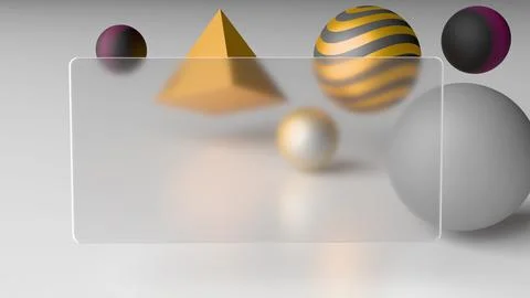 Abstract 3D background in the style of glassmorphism with floating geometric Illustrazione stock