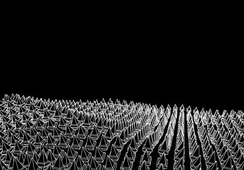 Abstract 3d background with surface of wireframe pyramids, in retro computer Stock Illustration
