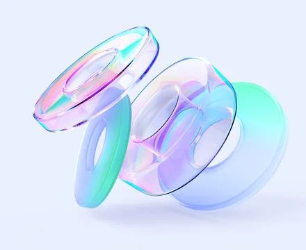 Abstract 3d background with transparent glossy and glass morphism rings. Crystal 库存插图