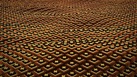 Abstract 3D background with waving field of golden brown blocks Stock Footage 276455068