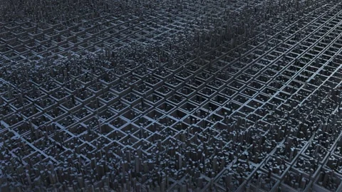 Abstract 3D background with a wavy field of moving squares and long particles Stock Footage 256154533