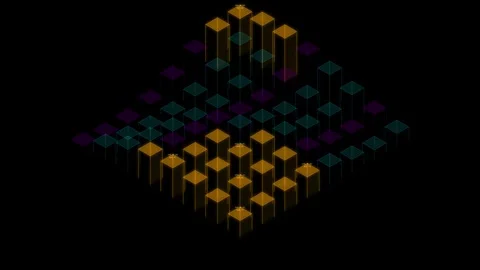 Abstract 3D Bar Chart Graph Visualization with Dynamic Glowing Data Columns in Vídeos de archivo 344232143