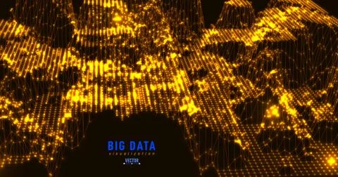 Abstract 3D big data visualization. Tangled graphics data streams. Infographi Illustrazione stock