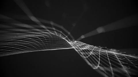 Abstract 3D Black and White Data Grid Landscape with Futuristic HUD Elements Stock Footage 328577351