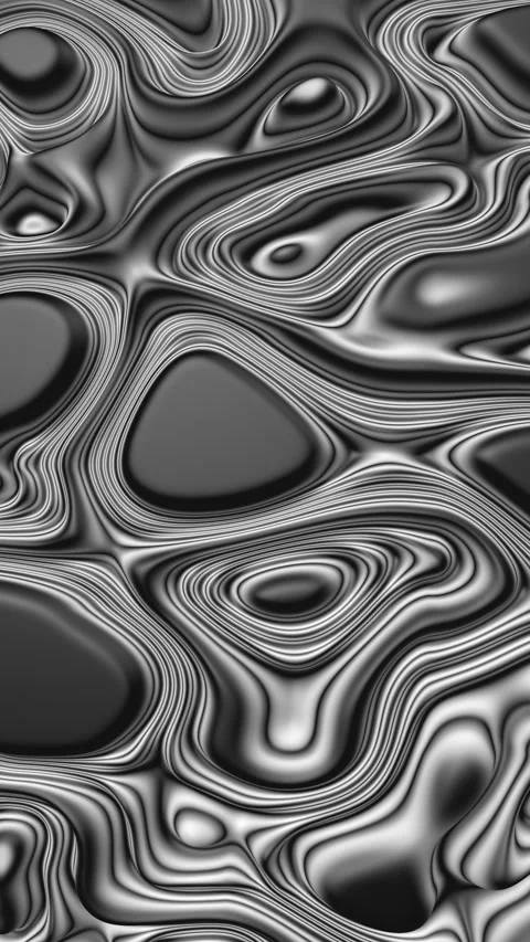 Abstract 3D Black and White Liquid Flow with Organic Contour Lines Loop Stock Footage 341534026