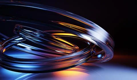 Abstract 3d black background with blue gold light speed motion glass swirl. Neon Stock Illustration