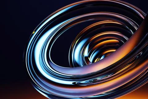Abstract 3d black background with fluid glass holographic transparent swirl Stock Illustration