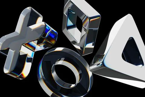 Abstract 3d black background with glass holographic transparent geometric circle Stock Illustration