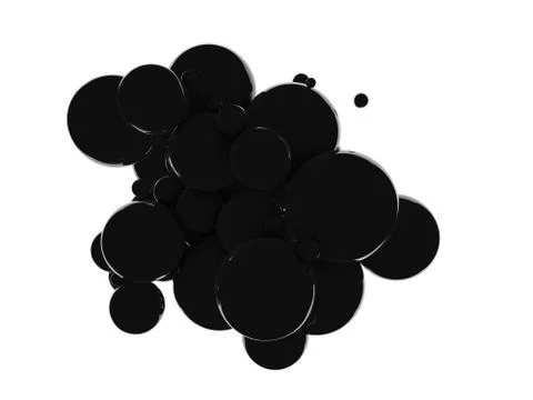 Abstract 3D black balls background. Black balls, oil bubbles, a tornado of black Stock Illustration