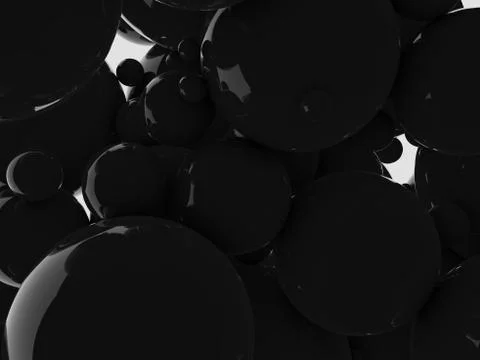 Abstract 3D black balls background. Black balls, oil bubbles, a tornado of bl Stock Illustration