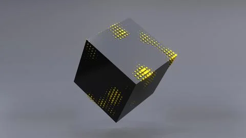 Abstract 3D of a black cube in zero gravity. Stock Illustration