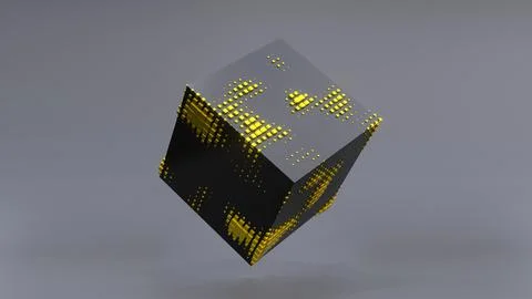 Abstract 3D of a black cube in zero gravity. Illustrazione stock