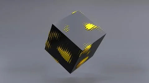 Abstract 3D of a black cube in zero gravity. Stock Illustration