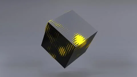 Abstract 3D of a black cube in zero gravity. イラスト素材