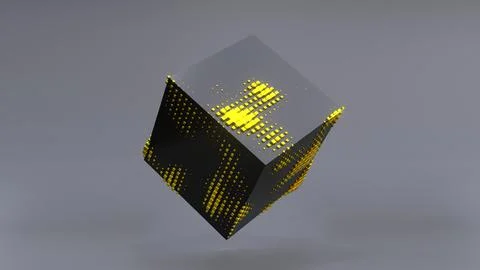 Abstract 3D of a black cube in zero gravity. イラスト素材