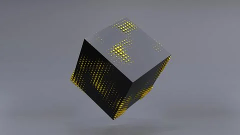 Abstract 3D of a black cube in zero gravity. イラスト素材