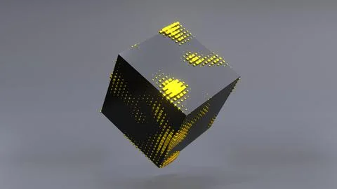 Abstract 3D of a black cube in zero gravity. Stock Illustration