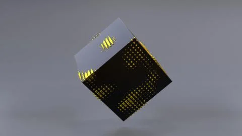 Abstract 3D of a black cube in zero gravity. Illustrazione stock