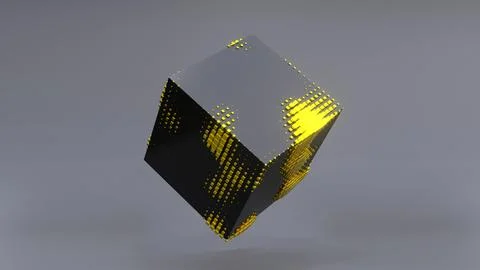 Abstract 3D of a black cube in zero gravity. Illustrazione stock