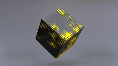 Abstract 3D of a black cube in zero gravity. Stock Illustration