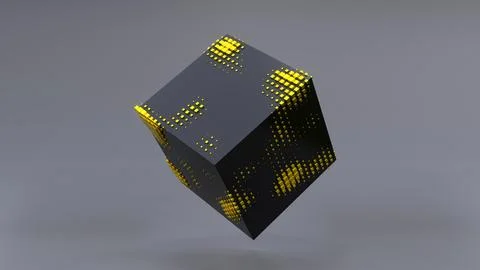 Abstract 3D of a black cube in zero gravity. Stock Illustration