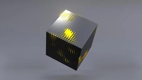 Abstract 3D of a black cube in zero gravity. Stock Illustration