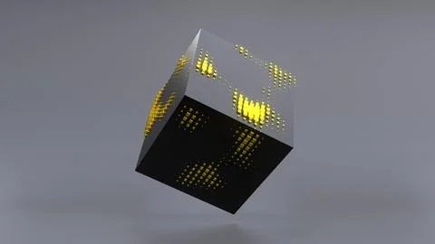 Abstract 3D of a black cube in zero gravity. Illustrazione stock
