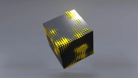 Abstract 3D of a black cube in zero gravity. Stock Illustration