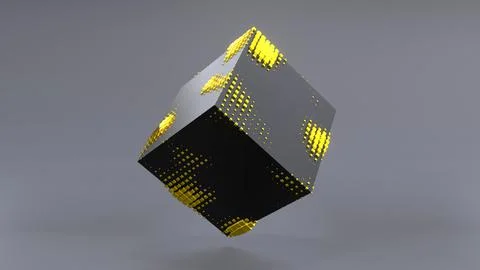 Abstract 3D of a black cube in zero gravity. Stock Illustration